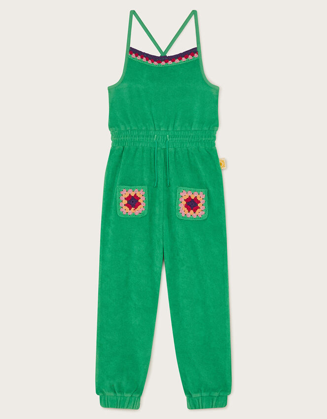 Crochet Trim Towelling Jumpsuit, Green (GREEN), large