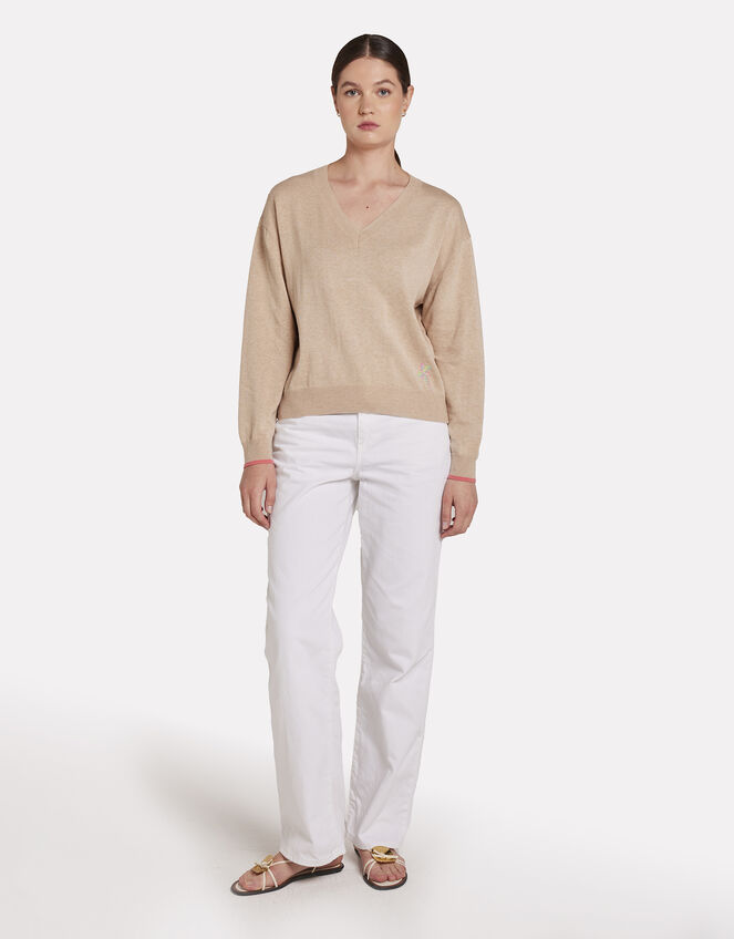 Wispr Sydney Sunset V-Neck Jumper, Camel (BEIGE), large