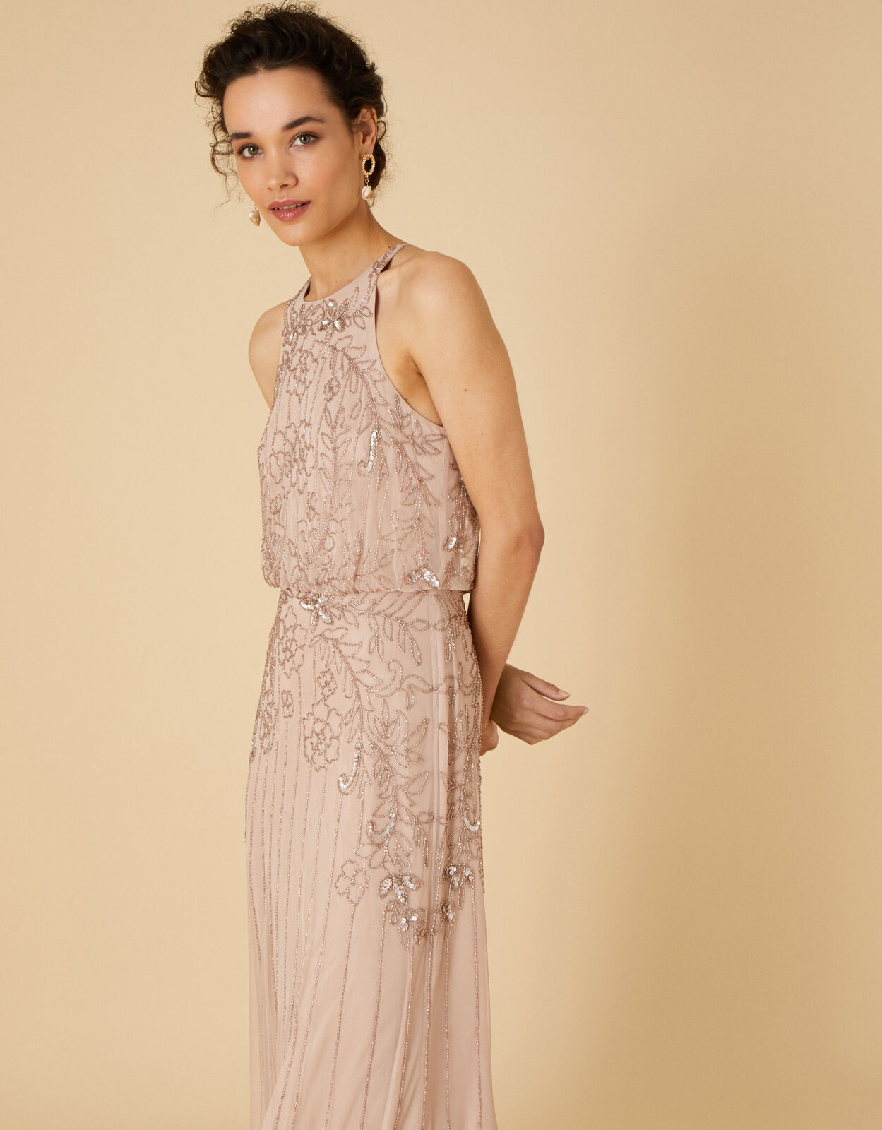 Embellished Maxi Dress in Recycled Polyester Pink Dresses