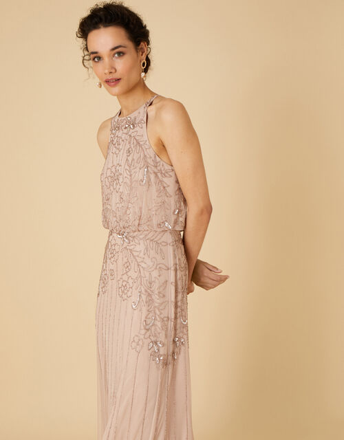 Embellished Maxi Dress in Recycled Polyester, Pink (PINK), large