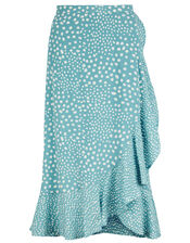 Spot Print Wrap Skirt in Sustainable Viscose, Blue (BLUE), large