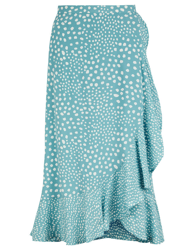 Spot Print Wrap Skirt in Sustainable Viscose, Blue (BLUE), large