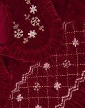 Baby Floral Embroidered Velvet Dress, Red (BURGUNDY), large