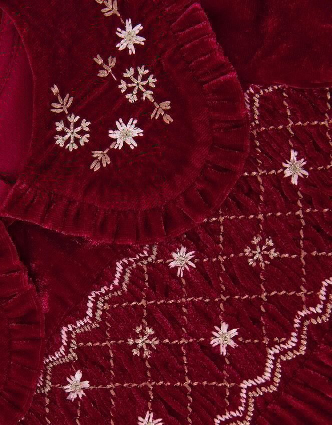 Baby Floral Embroidered Velvet Dress, Red (BURGUNDY), large