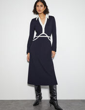 Jay Jersey Collar Midi Dress, Blue (NAVY), large