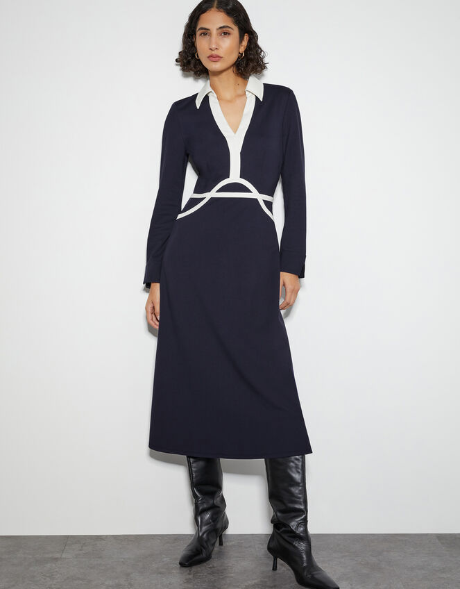 Jay Jersey Collar Midi Dress, Blue (NAVY), large