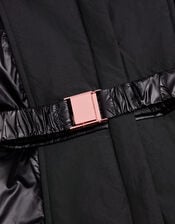 Shine Panel Belted Coat, Black (BLACK), large