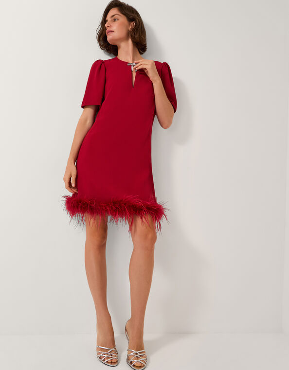 Arlette Feather Mini Dress, Red (RED), large