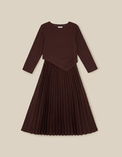 Petra Jersey Pleated Midi Dress, Brown (CHOCOLATE), large