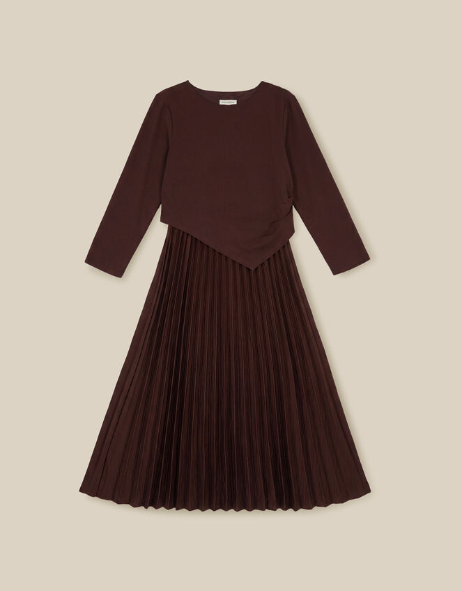 Petra Jersey Pleated Midi Dress, Brown (CHOCOLATE), large