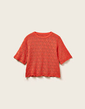 East Flora Pointelle Knit Tee, Orange (ORANGE), large