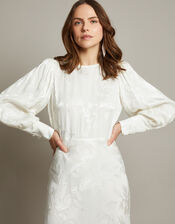 Grace Long Sleeve Satin Wedding Dress, Ivory (IVORY), large