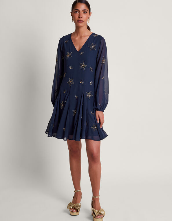 Selena Star Embellished Dress, Blue (BLUE), large