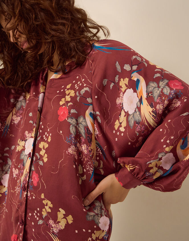 Clemence Seraphine Floral Print Satin Blouson Blouse, Red (BURGUNDY), large