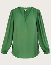Emma Lace Trim Blouse in LENZING™ ECOVERO™, Green (GREEN), large