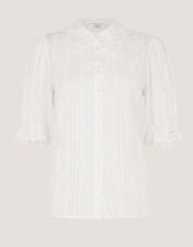 Annette Puff Sleeve Lace Shirt, White (WHITE), large