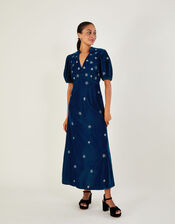 Patrice Velvet Embroidered Tea Dress, Blue (COBALT), large