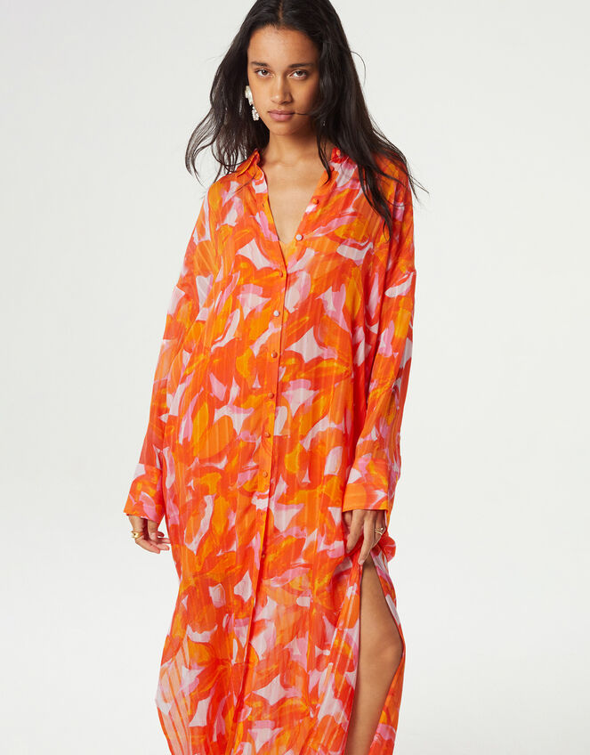 Fabienne Chapot Print Maxi Shirt Dress, Orange (ORANGE), large
