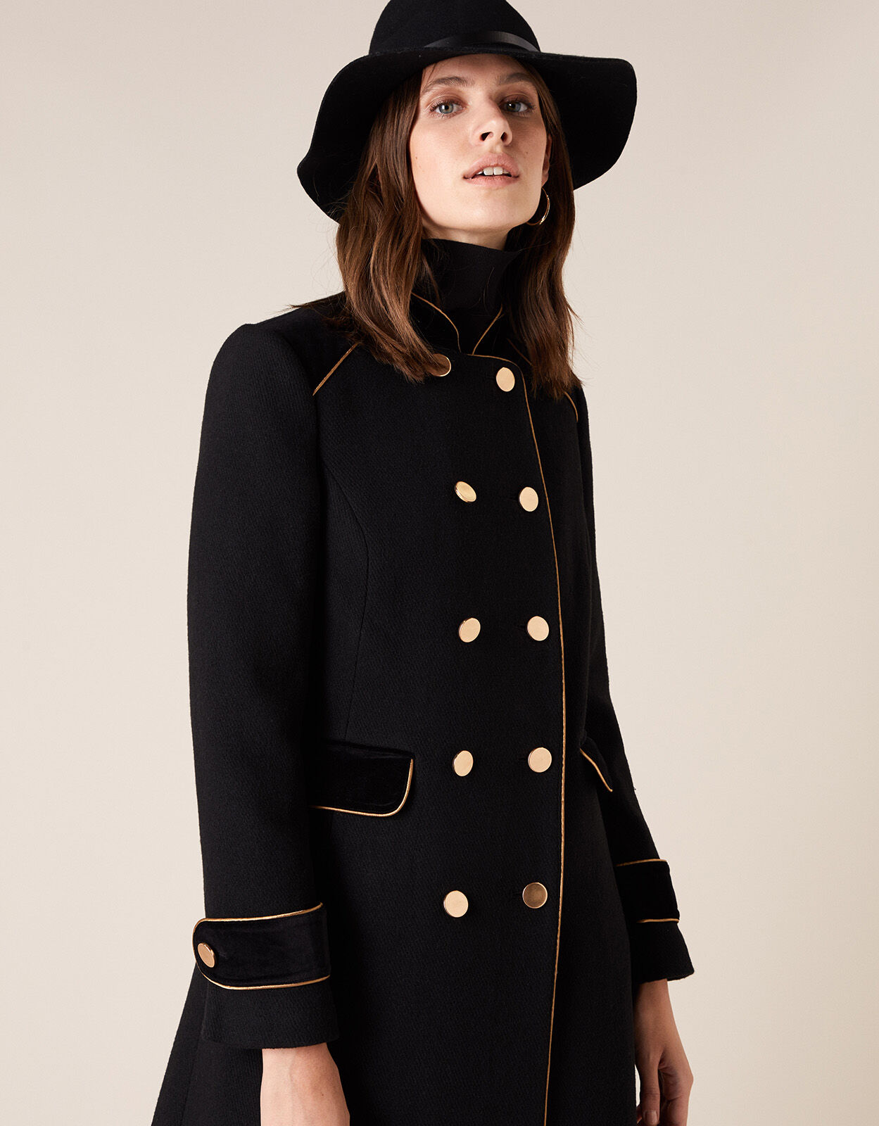 Maddie Military Coat in Wool Blend Black Women s Coats Monsoon UK
