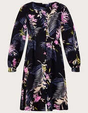 Elsie Printed Tea Dress in Sustainable Viscose, Black (BLACK), large