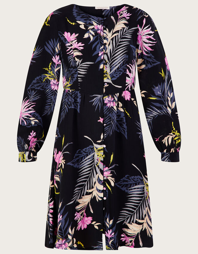 Elsie Printed Tea Dress in Sustainable Viscose, Black (BLACK), large