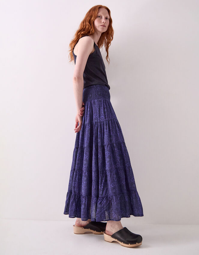 East Emelia Floral Tiered Maxi Skirt, Blue (NAVY), large