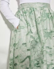 Josie Floral Jacquard Midi Skirt, Green (SAGE), large