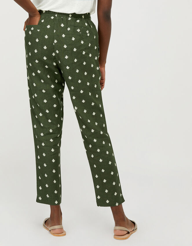 Francine Floral Joggers in Pure Linen, Green (KHAKI), large