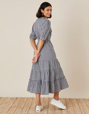 Gingham Wrap Dress in Organic Cotton, Black (BLACK), large