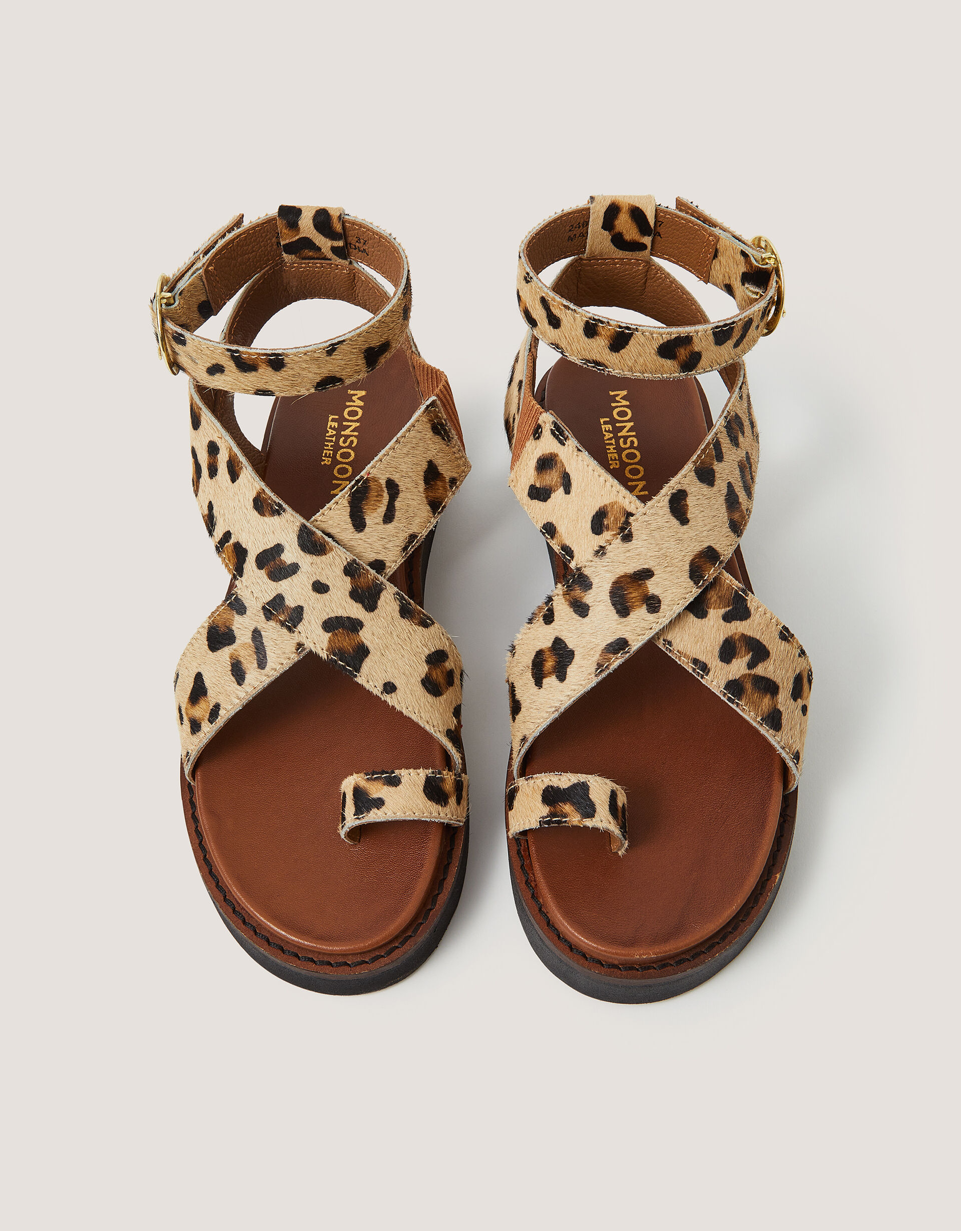 Ivy Leopard Print Crossover Leather Sandals Multi