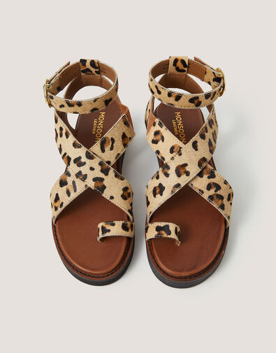 Ivy Leopard Print Crossover Leather Sandals, Multi (MULTI), large
