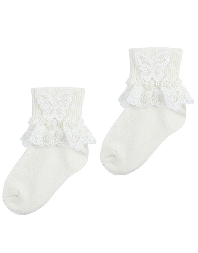 Baby Lacey Butterfly Sock and Bando Set, Ivory (IVORY), large
