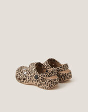 Jewel Leopard Print Clogs, Brown (BROWN), large