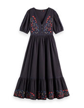 Scotch & Soda Embroidered Short Sleeve Midi Dress, Grey (CHARCOAL), large