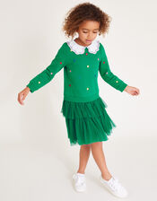 Christmas Embroidered 2-in-1 Sweatshirt Dress, Green (GREEN), large