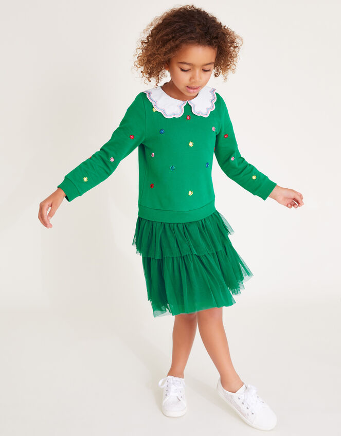 Christmas Embroidered 2-in-1 Sweatshirt Dress, Green (GREEN), large