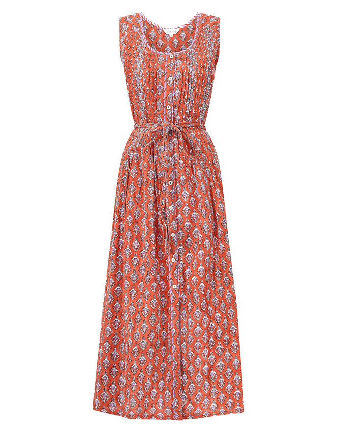 East Skye Pintuck Midi Dress in Organic Cotton, Red (RED), large