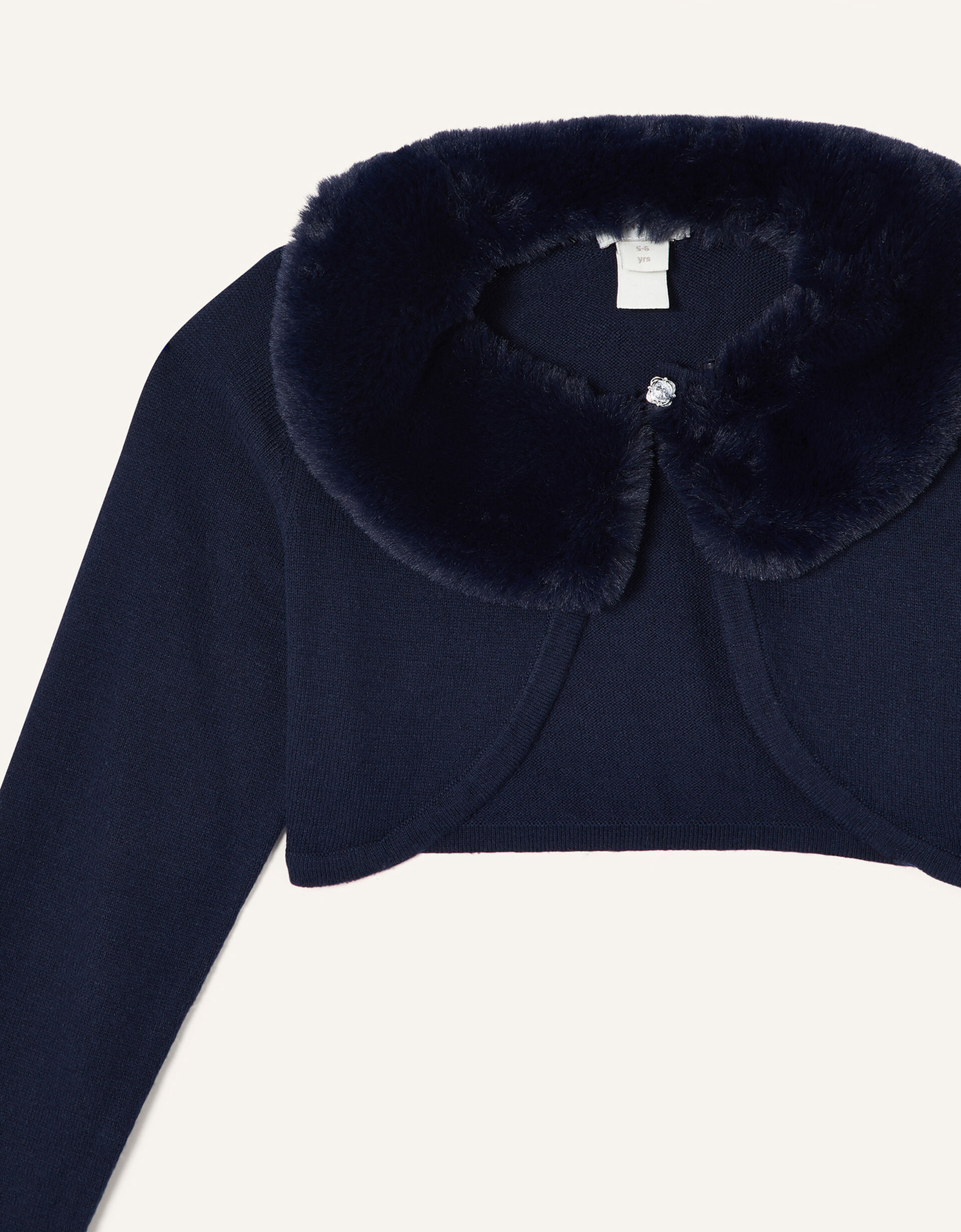 Leopard Faux Fur Collar Short-Sleeve Cardigan