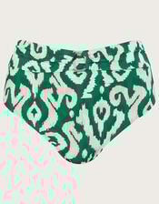 Ikat Print High Waist Bikini Bottoms, Green (GREEN), large