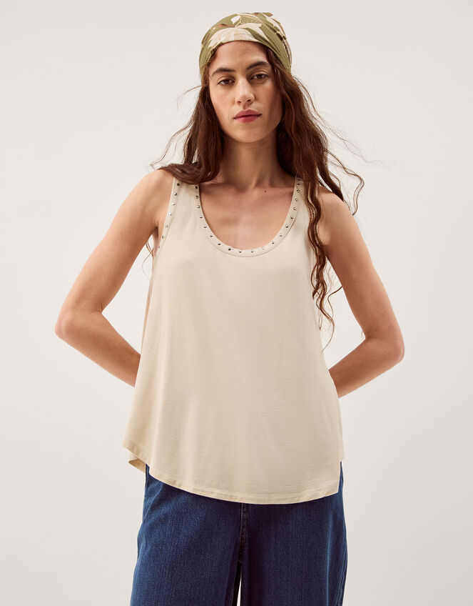 Sabia Stud Jersey Cami Top, Natural (NATURAL), large