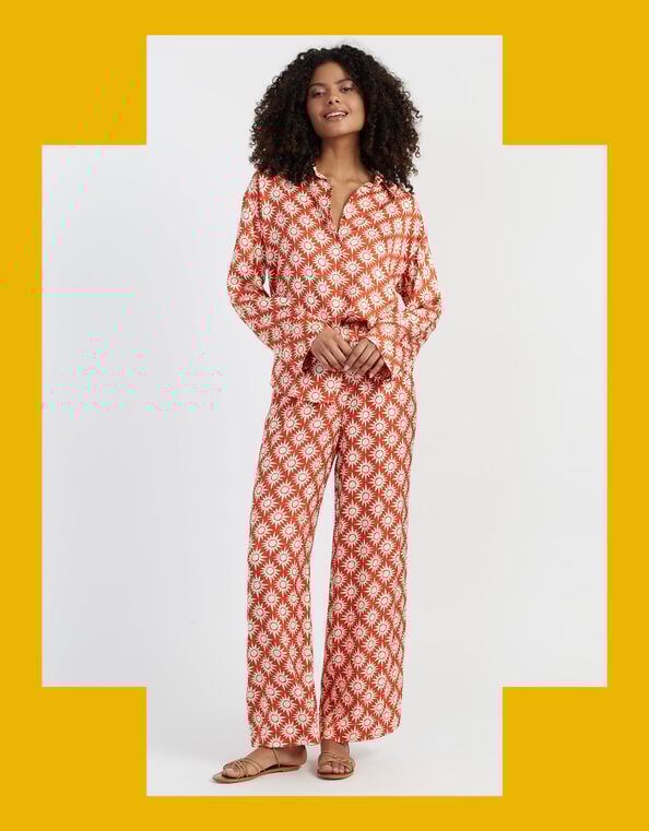 Chinti & Parker Sun Print Wide Leg Trousers, RED BRICK, large