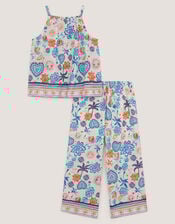 Summer Print Sleeveless Top & Trousers Set, Cream (CREAM), large