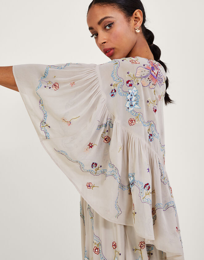 Seraphina Embroidered Cape Maxi Dress, Nude (NUDE), large