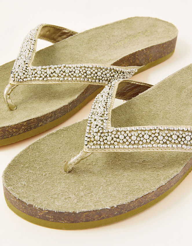 Embellished Toe-Post Flatform Sandals, Gold (GOLD), large