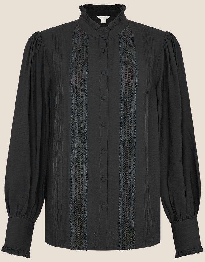 Victoriana Lace Trim Blouse, Black (BLACK), large