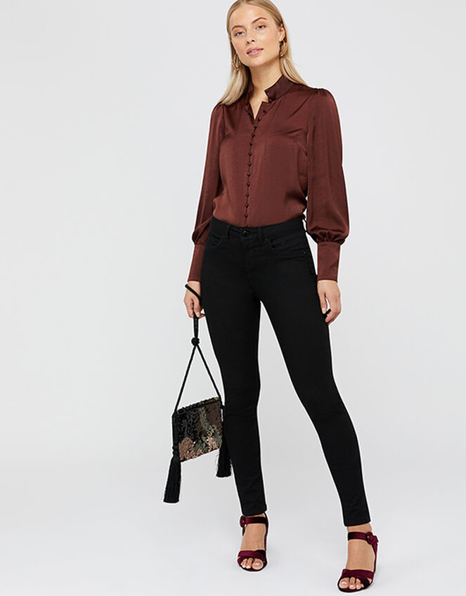 Penny High Neck Blouse, Brown (CHOCOLATE), large