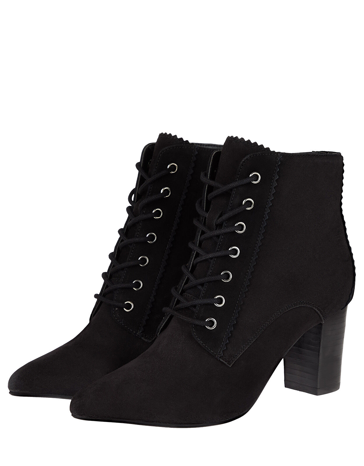 Lace-Up Suede Heeled Ankle Boots Black 
