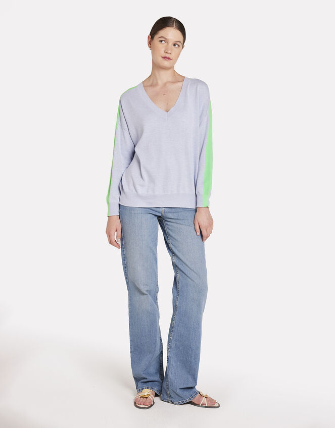 Wispr Summer Stripe V-Neck Jumper, Blue (BLUE), large