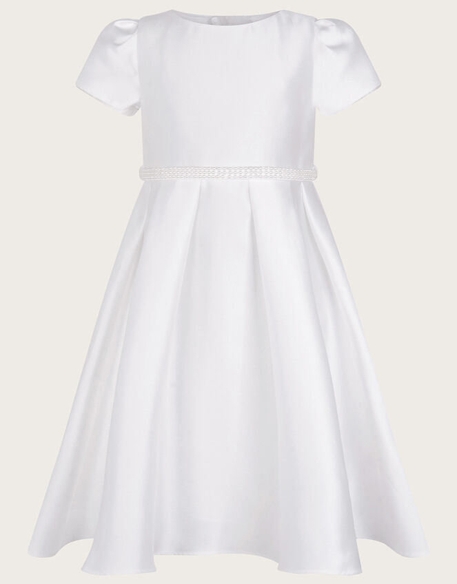 Pearl Belt Henrietta Duchess Dress, Ivory (IVORY), large