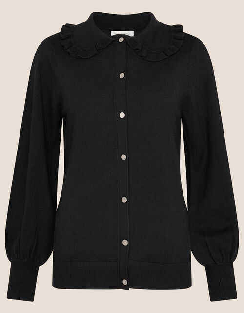 Collared Button Cardigan , Black (BLACK), large